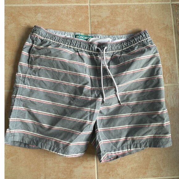 Bonobos Worn Once  Swim Trunks  Nylon Gray Striped Pink Men size L - Picture 1 of 11